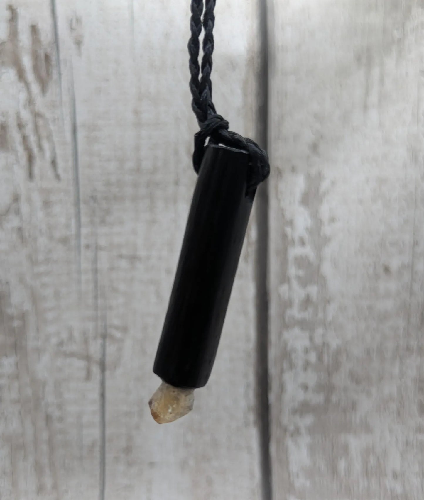 Fenland Bog Oak Mini Wand Pendant with Citrine Crystal - Handcrafted Wooden Pendant, UV Resin Inlay, Natural Healing Jewellery, Unique Gift