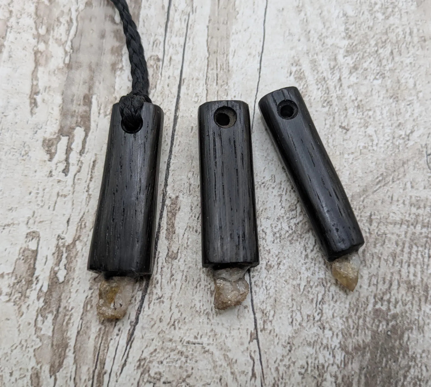 Fenland Bog Oak Mini Wand Pendant with Citrine Crystal - Handcrafted Wooden Pendant, UV Resin Inlay, Natural Healing Jewellery, Unique Gift