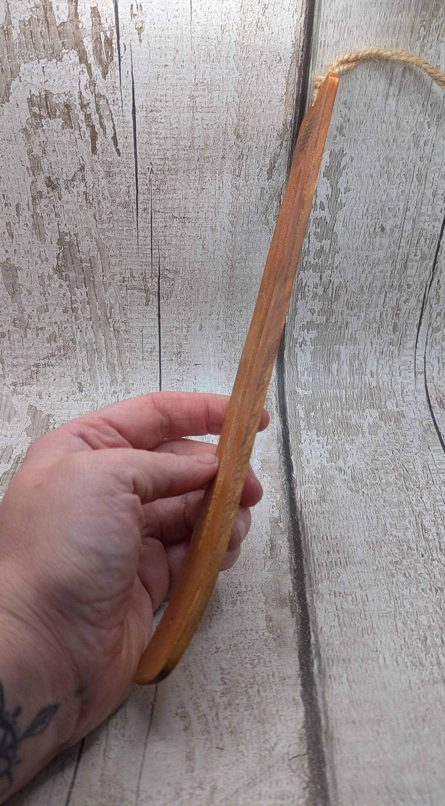 Recycled mango wood laser printed incense stick holders.