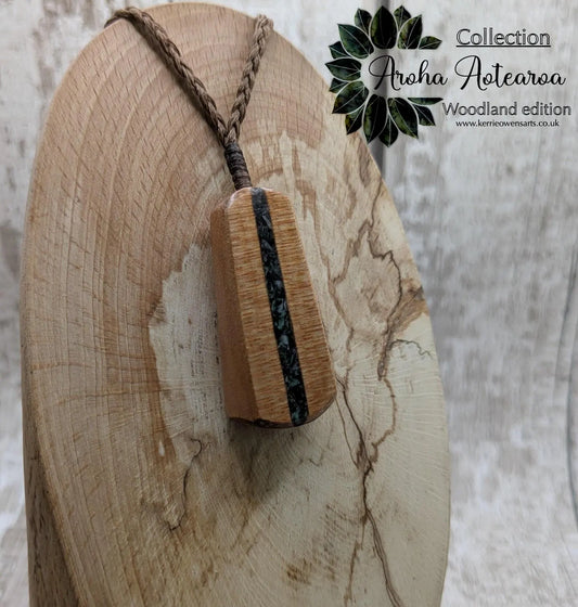 NZ Swamp Kauri Roimata Pendant with Mixed Pounamu Inlay, Māori-Inspired Hei Roimata Necklace, Spiritual Healing Wood Jewellery