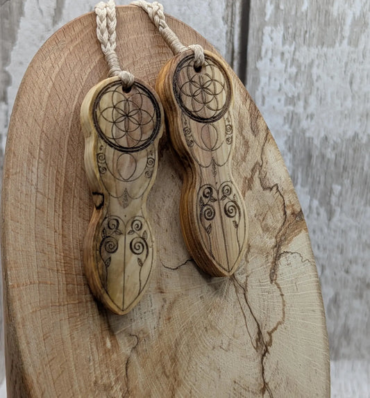 Yew wood goddess laser printed pendant.