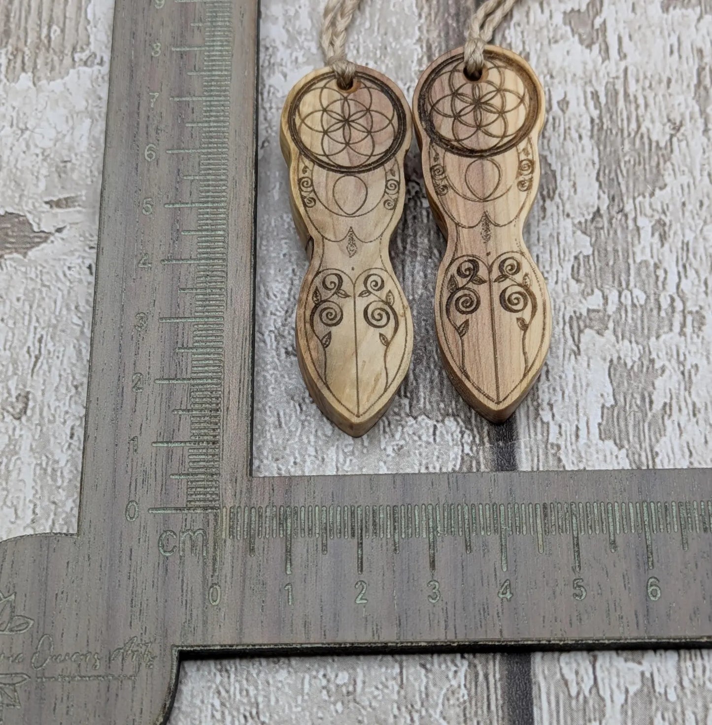 Yew wood goddess laser printed pendant.