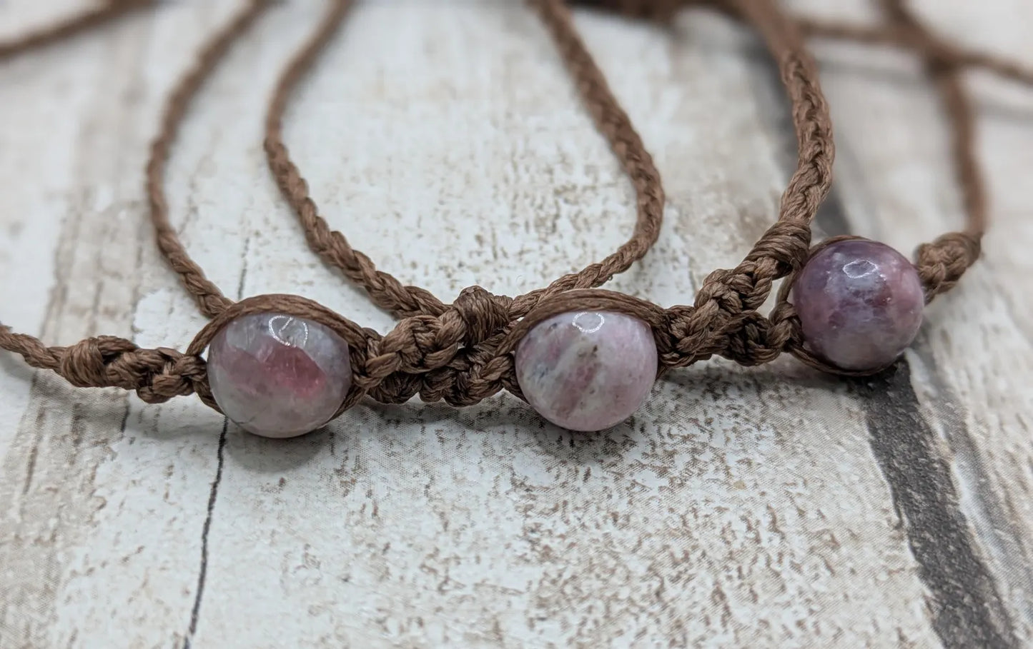 Pink tourmaline beaded macramé woven adjustable bracelet