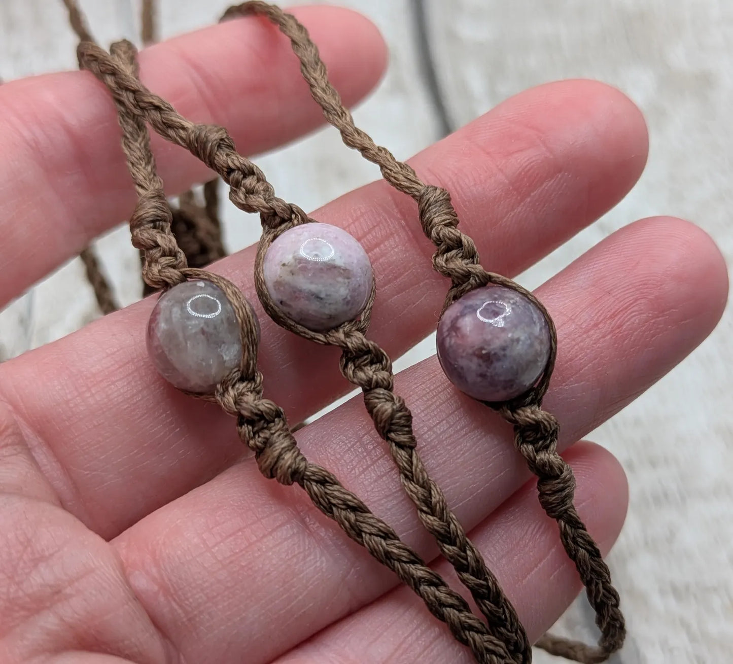 Pink tourmaline beaded macramé woven adjustable bracelet
