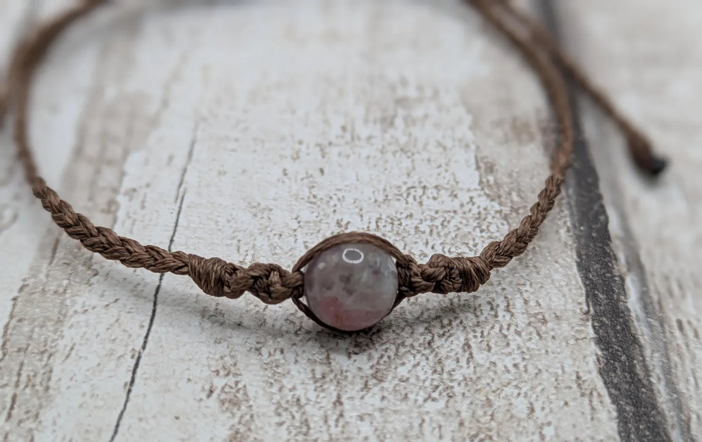 Pink tourmaline beaded macramé woven adjustable bracelet