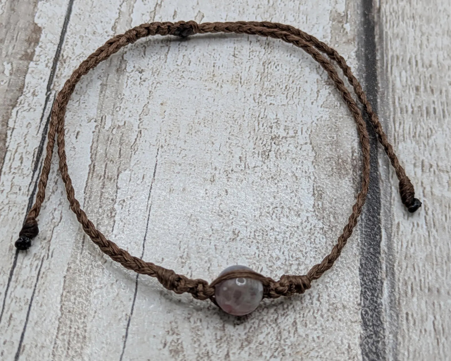 Pink tourmaline beaded macramé woven adjustable bracelet
