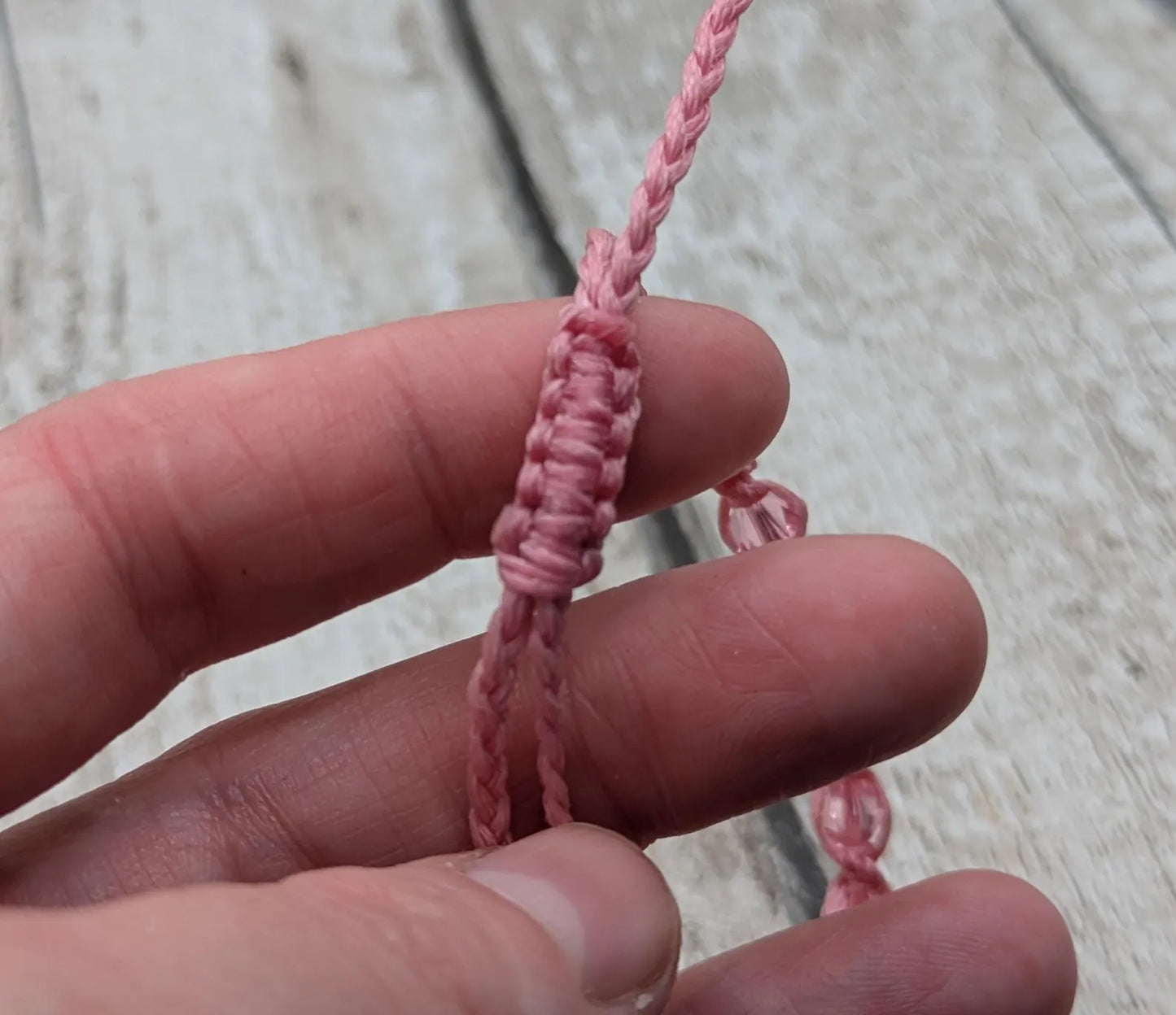 Pink faceted glass beaded macramé woven adjustable bracelet