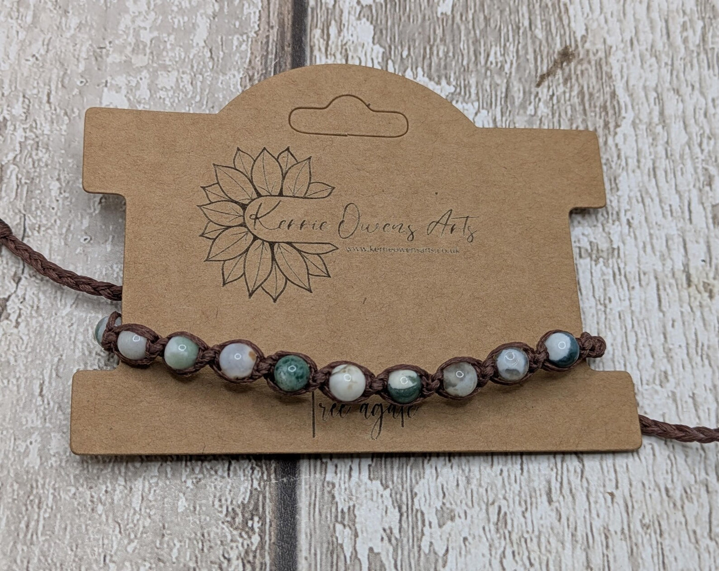 Green moss agate macramé beaded adjustable bracelet.
