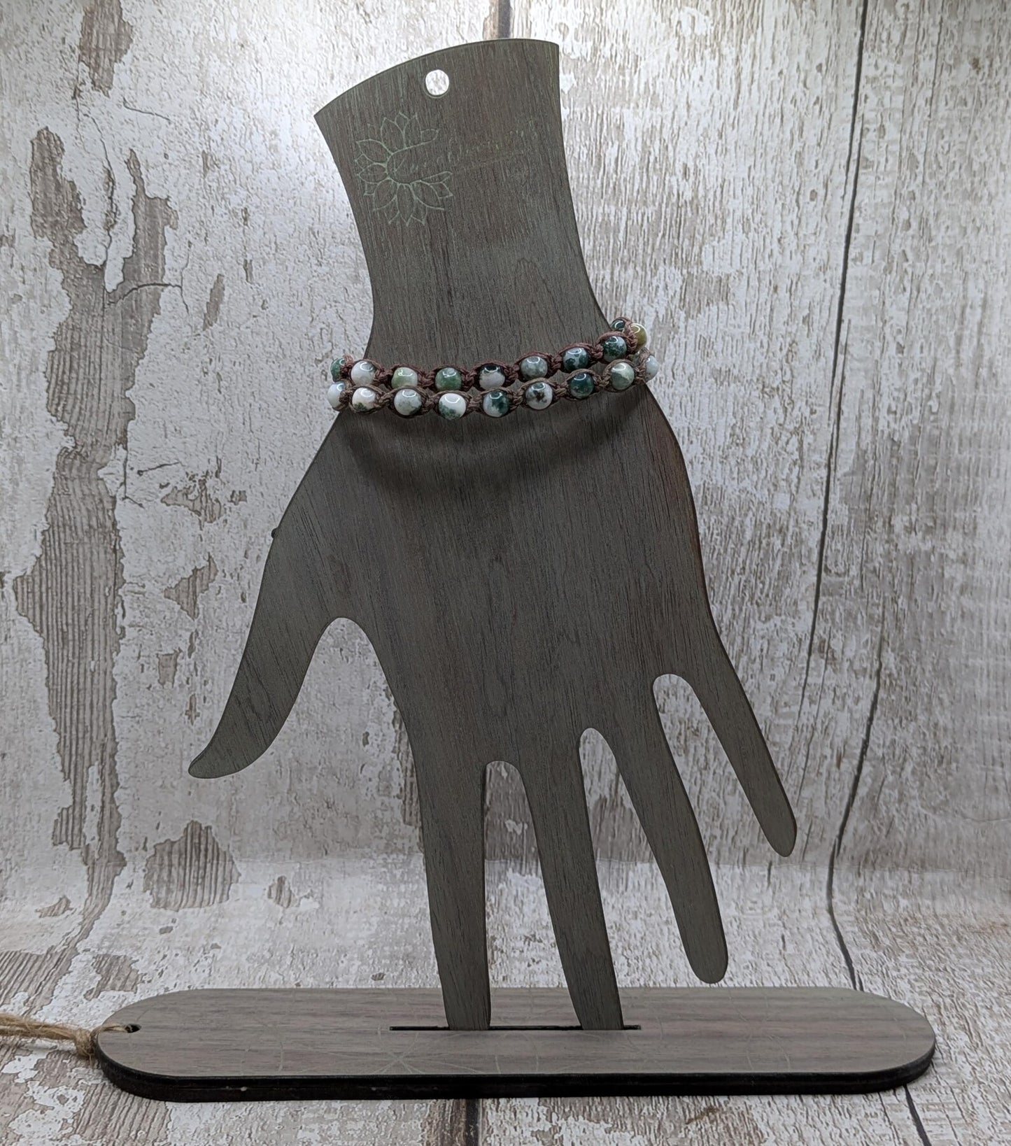 Green moss agate macramé beaded adjustable bracelet.