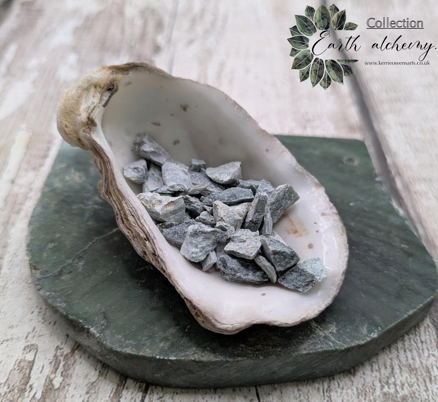 Mixed New Zealand pounamu chips for spell work and inlay.