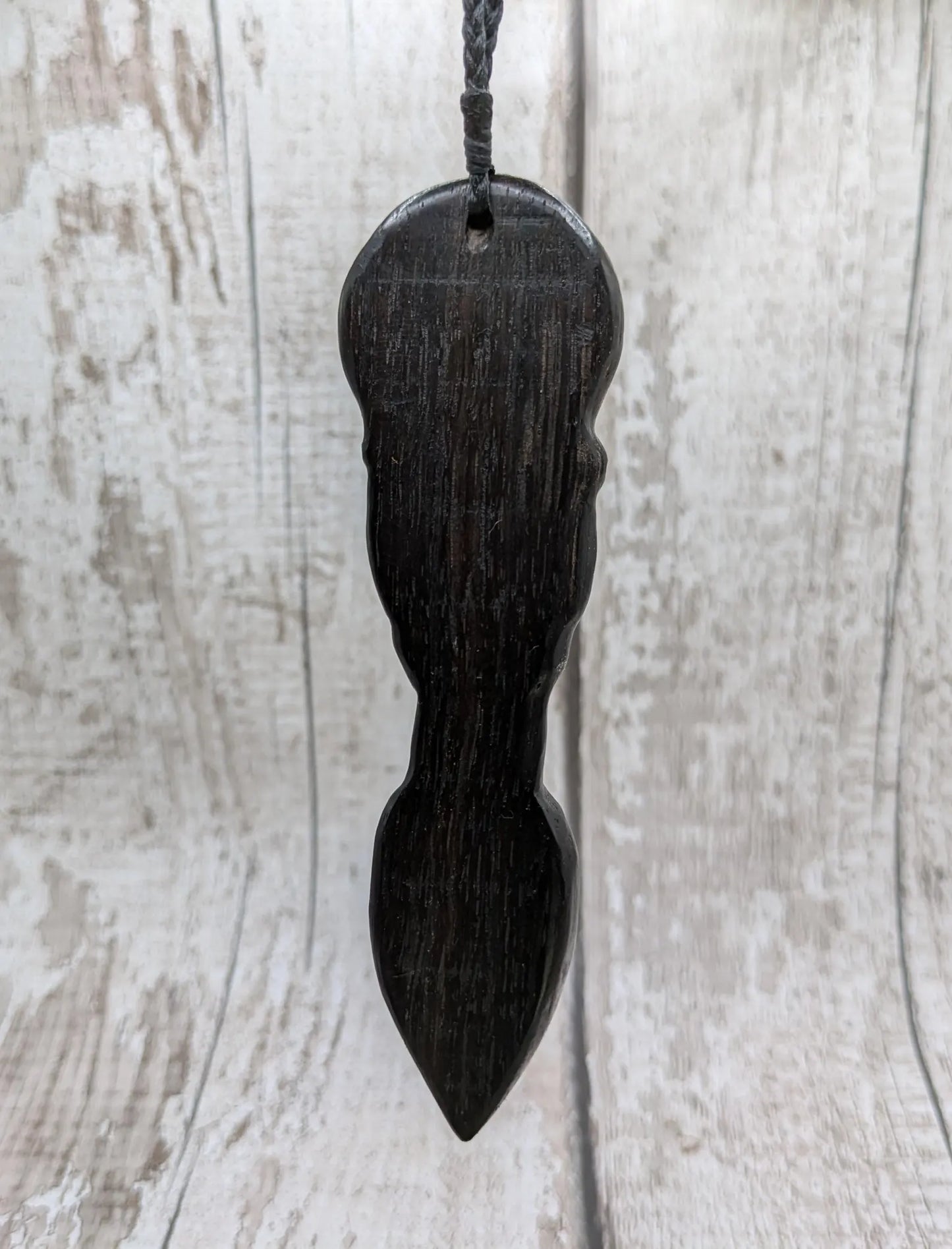 Fenland Bog Oak Goddess Pendant with Koru Spiral World Disc – Sacred Feminine Spiritual Jewelry, Earth Connection Talisman