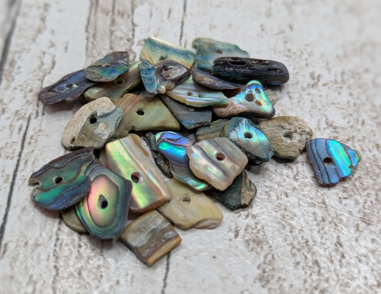 Tiny New Zealand centre drilled abalone Pāua shell beads.
