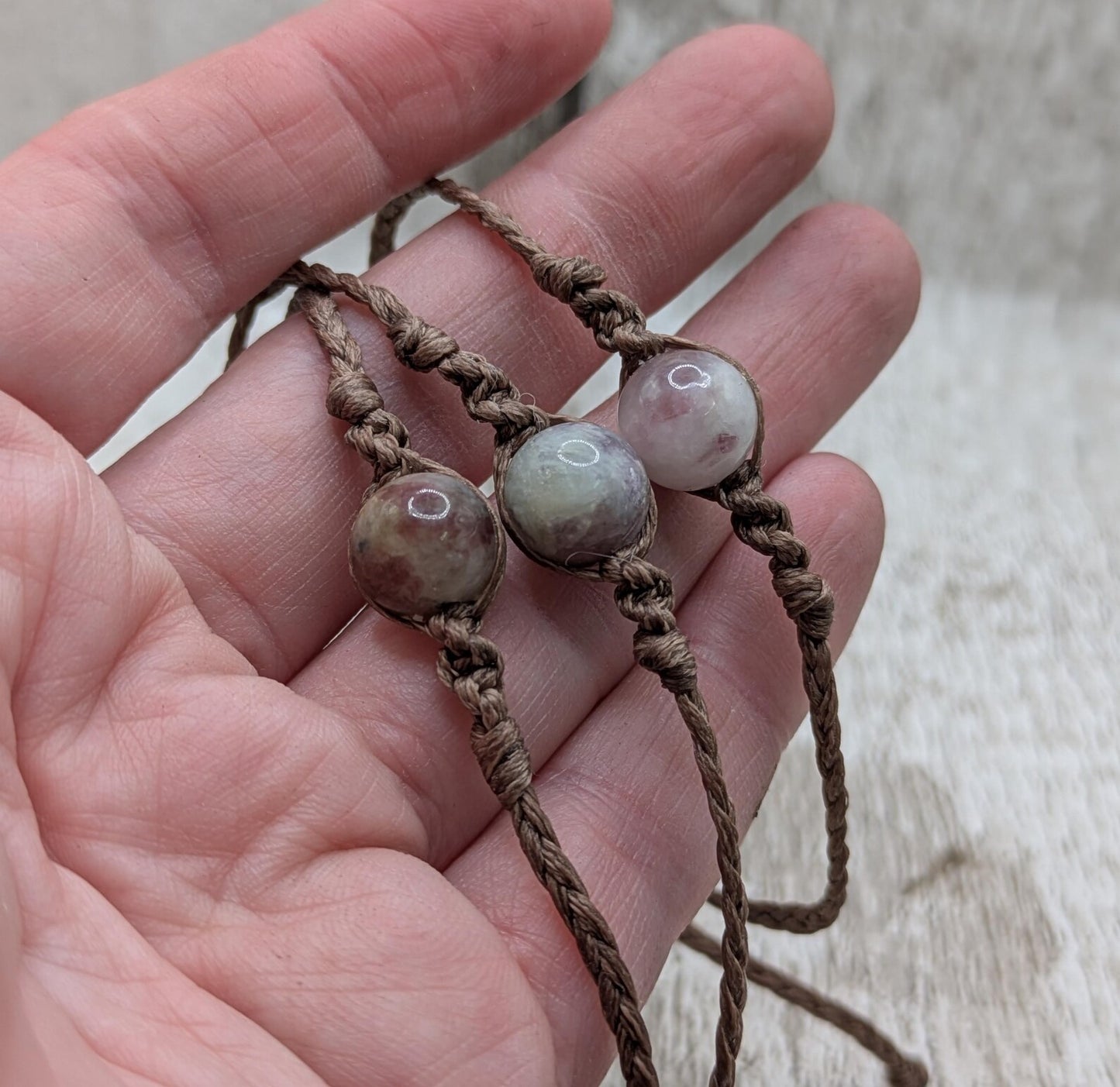 Pink and white mixed Tormaline adjustable macramé woven bracelet.