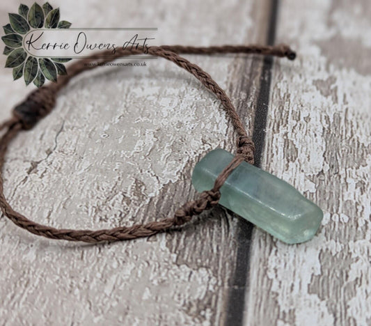 Fluorite beaded, adjustable macramé woven bracelet