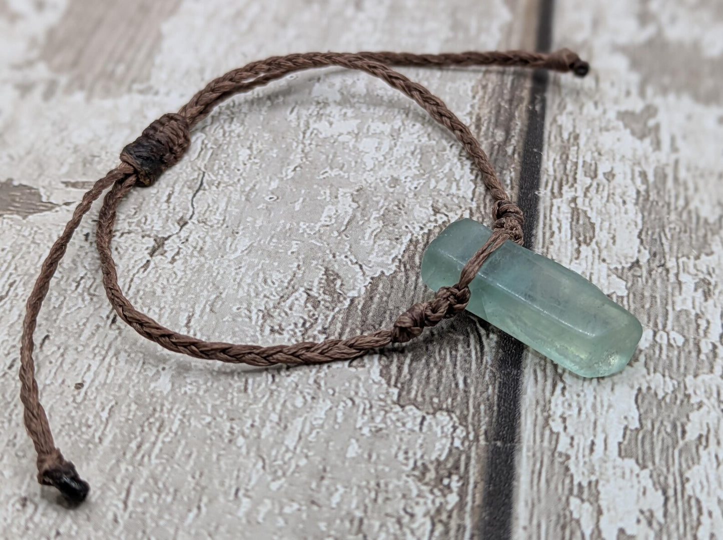 Fluorite beaded, adjustable macramé woven bracelet