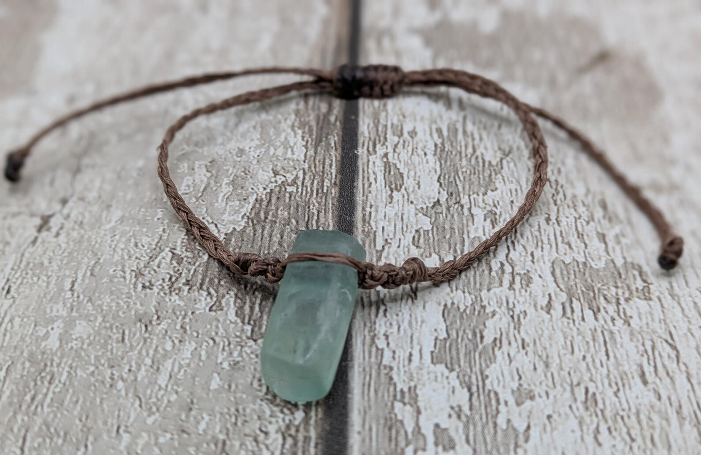 Fluorite beaded, adjustable macramé woven bracelet