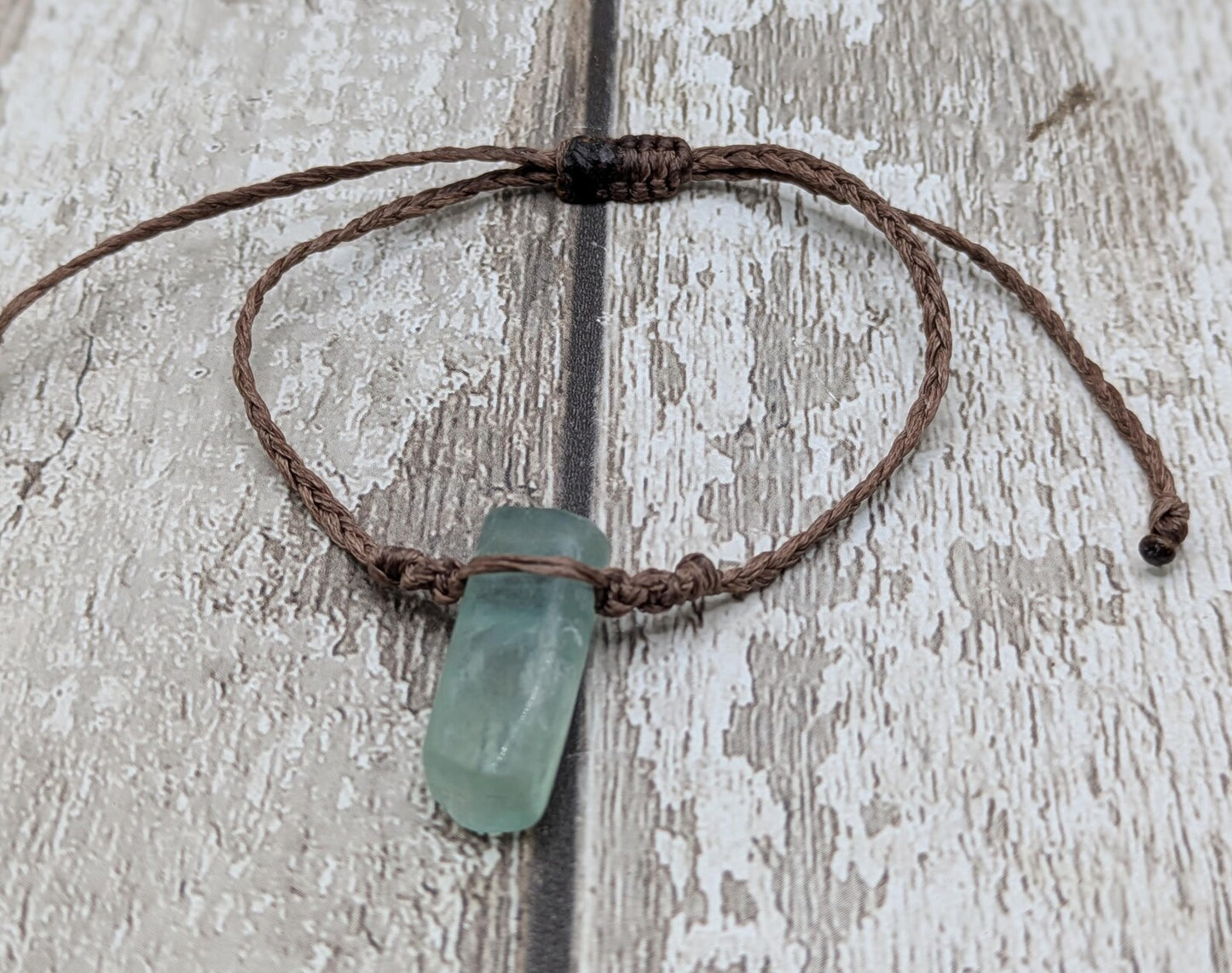 Fluorite beaded, adjustable macramé woven bracelet