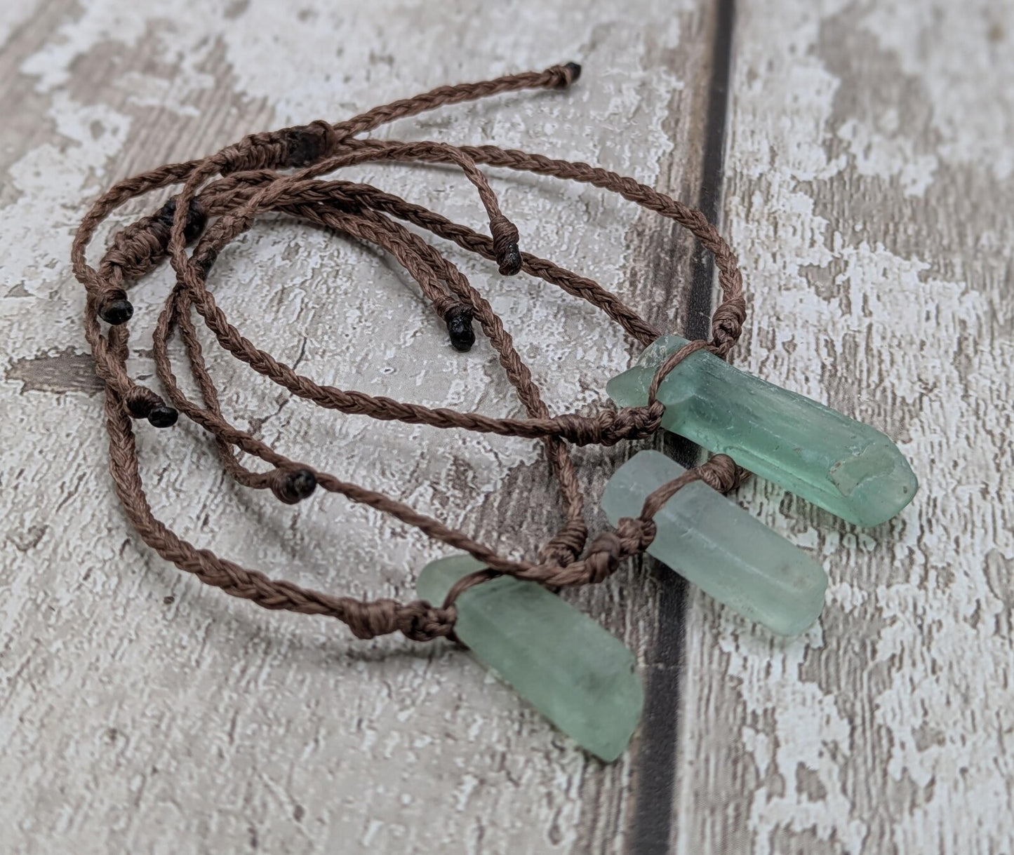 Fluorite beaded, adjustable macramé woven bracelet