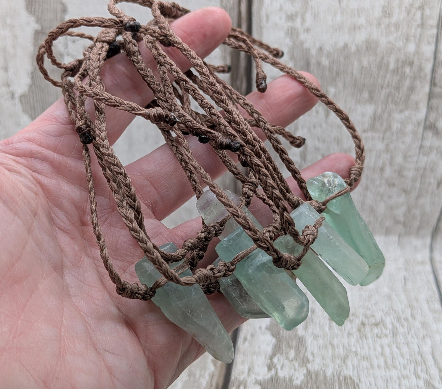 Fluorite beaded, adjustable macramé woven bracelet