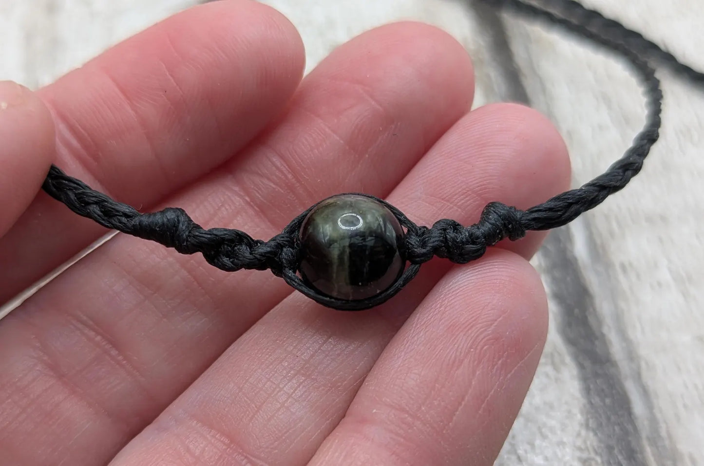 Green Tormaline beaded macramé woven braided adjustable bracelet.