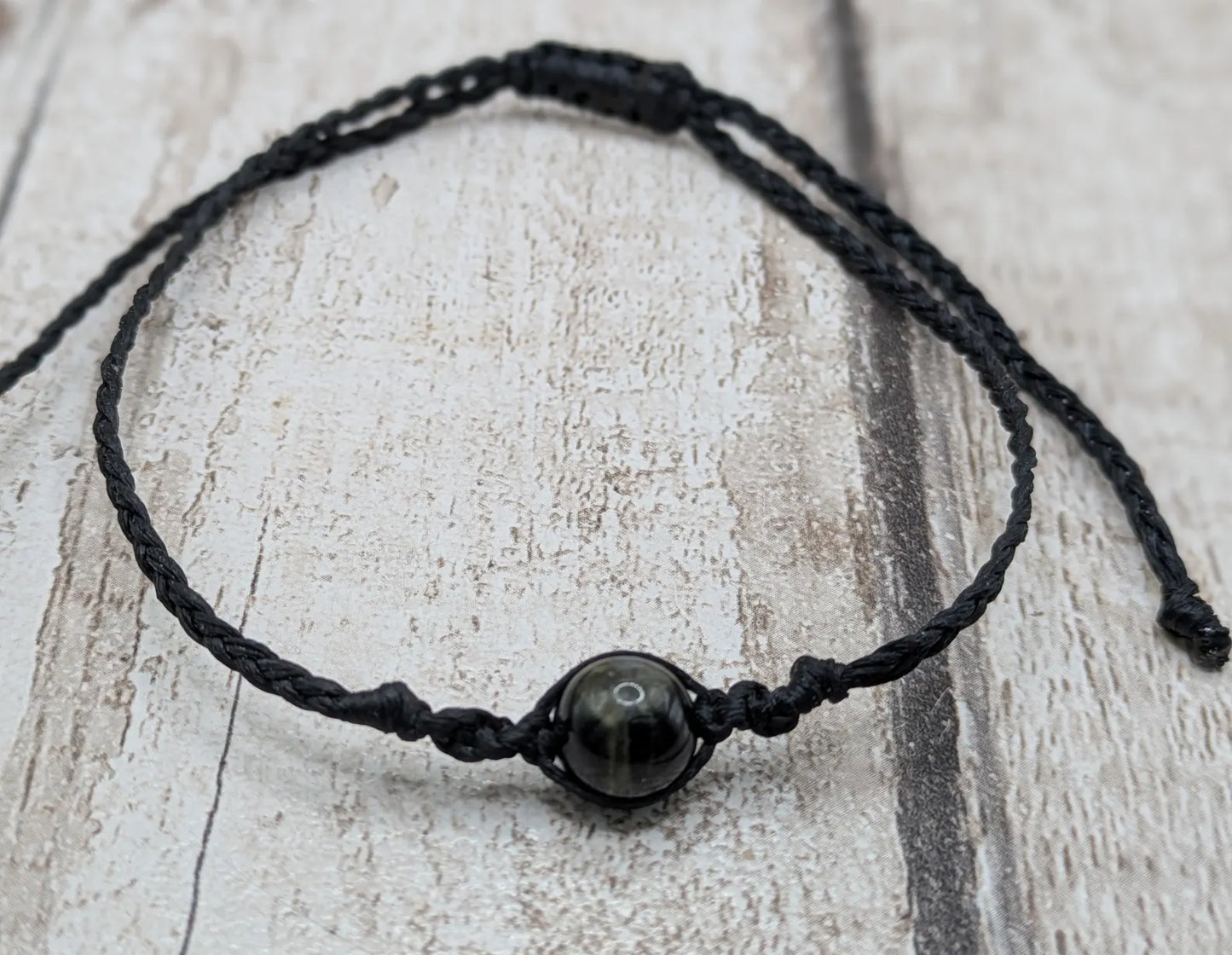Green Tormaline beaded macramé woven braided adjustable bracelet.