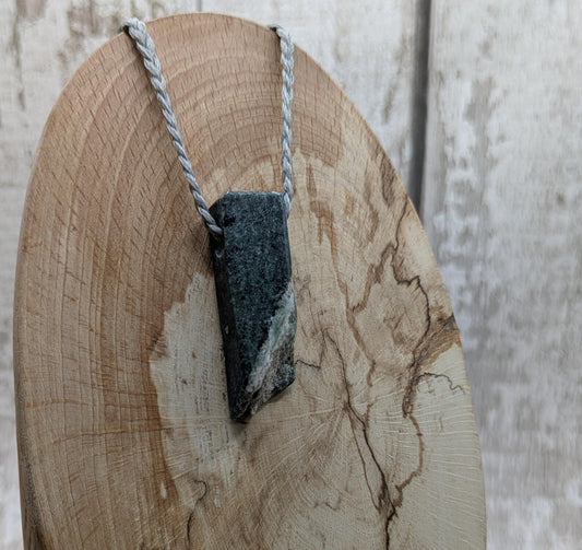 NZ Pounamu Nephrite Jade Pendant with Natural Live Edge – Greenstone Rectangular Necklace, Māori cultural Tonga - spiritual jewellery.