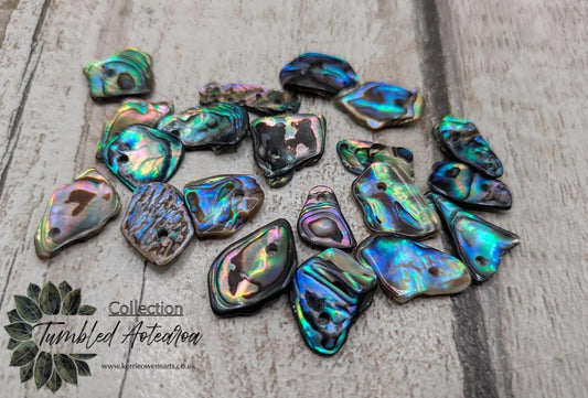 Tiny polished new Zealand rainbow pāua abalone shell beads.