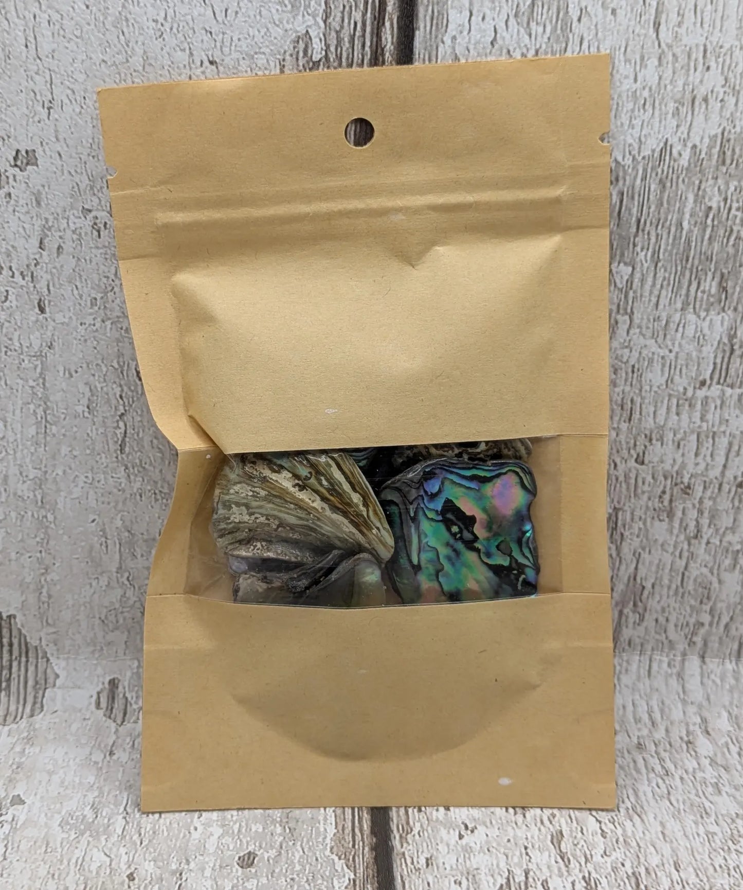 New Zealand rainbow pāua abalone shell odd shape pouch.