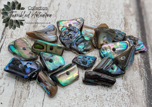 20 central drilled new Zealand rainbow pāua abalone shell beads.