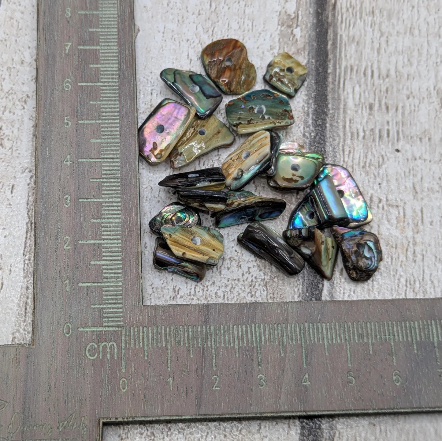 20 central drilled new Zealand rainbow pāua abalone shell beads.