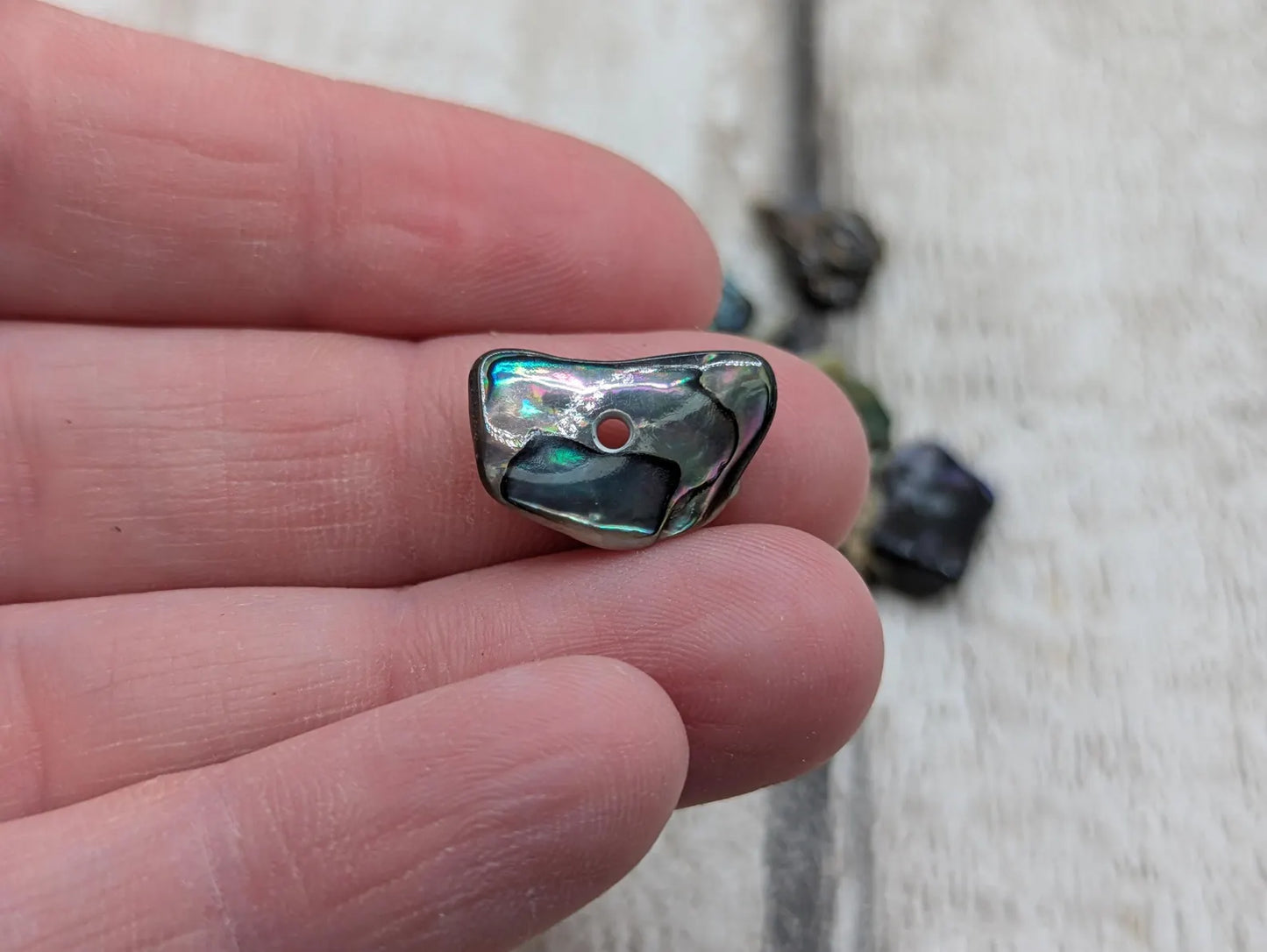 20 central drilled new Zealand rainbow pāua abalone shell beads.