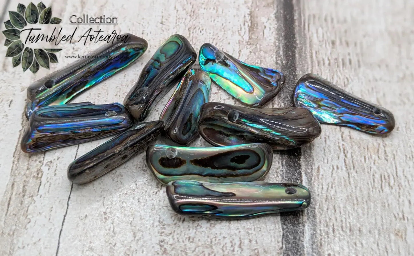 20 central drilled new Zealand rainbow pāua abalone shell beads.