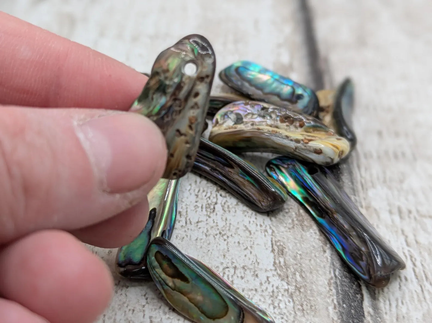 20 central drilled new Zealand rainbow pāua abalone shell beads.