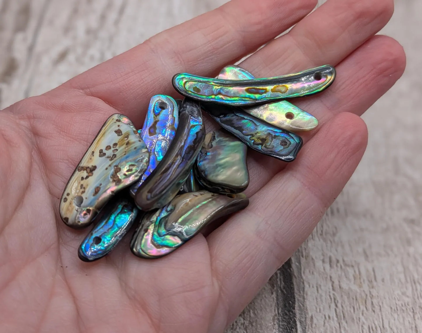 10 new Zealand rainbow pāua abalone shell beads.