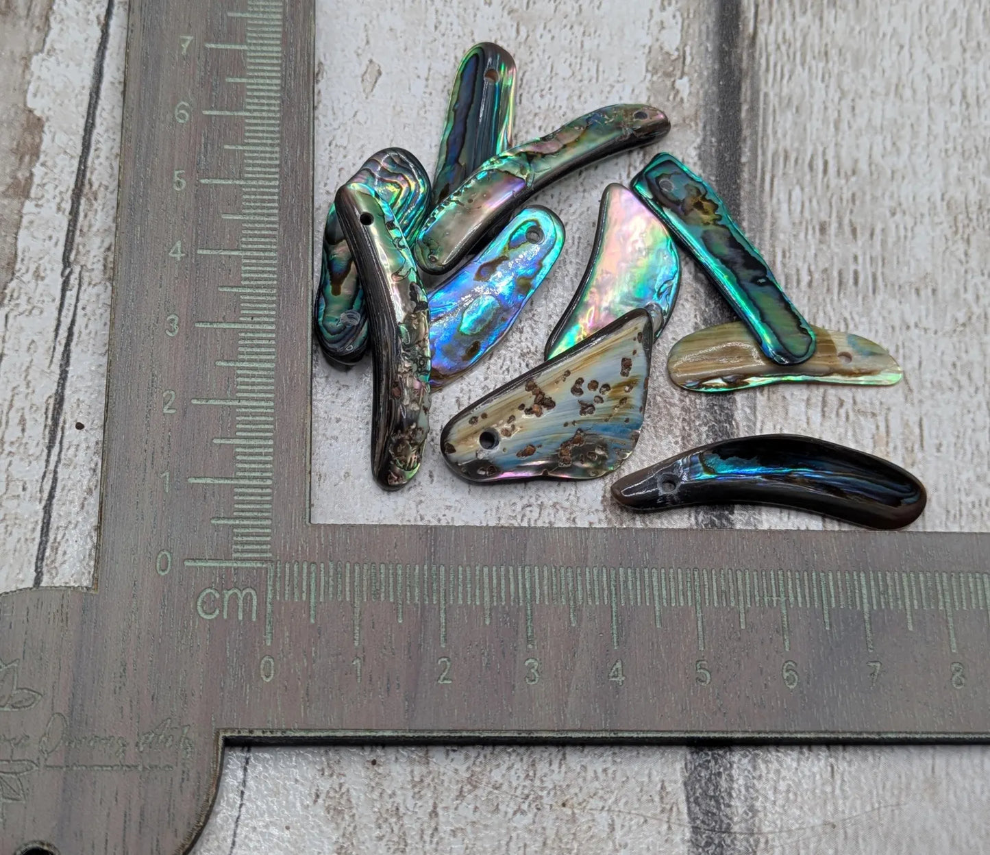 10 new Zealand rainbow pāua abalone shell beads.