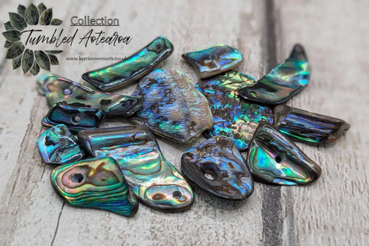 13 New Zealand rainbow pāua abalone shell odd beads.