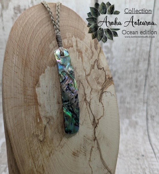 Rainbow NZ Pāua Shell Rectangular Pendant – Iridescent Abalone Statement Necklace with Natural Nacre, ocean style.