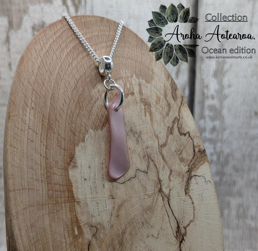 Freeform Pink Mussel Shell Pendant – Natural New Zealand Shell on 925 Sterling Silver Bail & 18” Curb Chain – Adjustable Necklace.