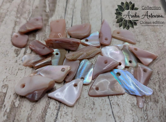 String of 20 Pink New Zealand Freshwater Mussel Beads – Top-Drilled DIY Shell Necklace Supply