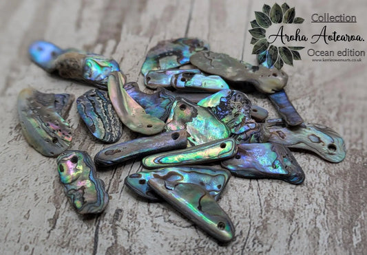 20 Rainbow NZ Pāua Shell Beads – Long Top-Drilled Natural Abalone for Jewellery Making & Art Projects.