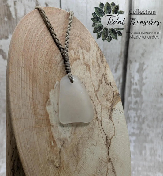 Naturally Frosted Thames Sea Glass Pendant – Teal or White Beach Glass Necklace – UK Foraged Eco Jewelry – Adjustable Cord Necklace.