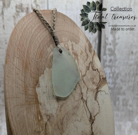 Naturally Frosted Thames Sea Glass Pendant – Teal or White Beach Glass Necklace – UK Foraged Eco Jewelry – Adjustable Cord Necklace.
