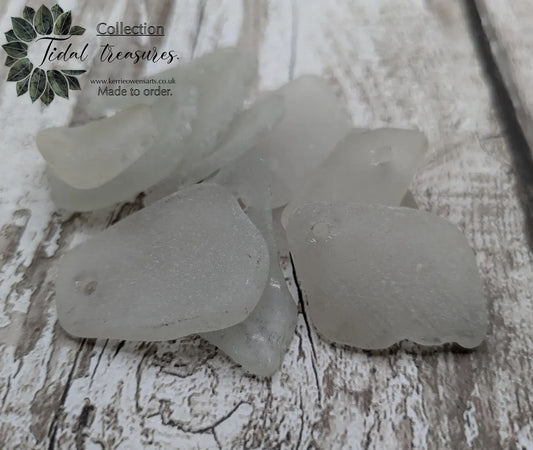 20 large White frosted sea glass beads.