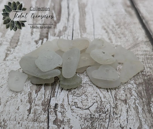 20 White frosted Center drilled sea glass beads.