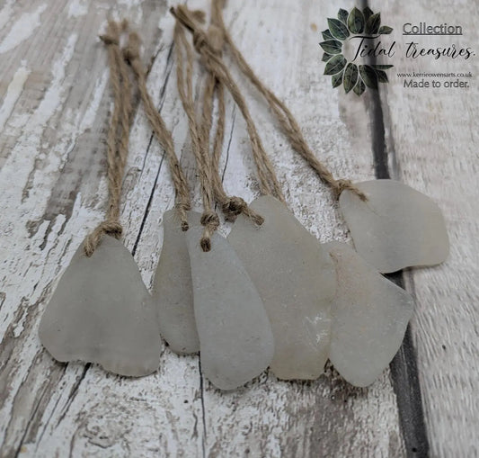Coastal Charm: 3 Pack White Frosted Sea Glass Christmas Decorations. Made to order.