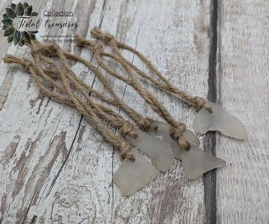 5 pack small white sea glass hanging decorations.