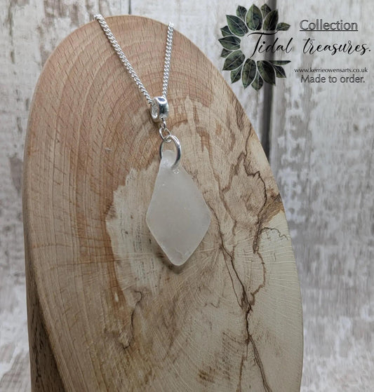 Frosted Sea Glass Necklace – Natural Thames Sea Glass Pendant on Sterling Silver Chain – Eco Beach Jewellery – Coastal Gift.