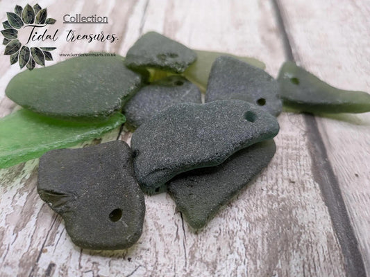 Green sea glass top drilled beads.