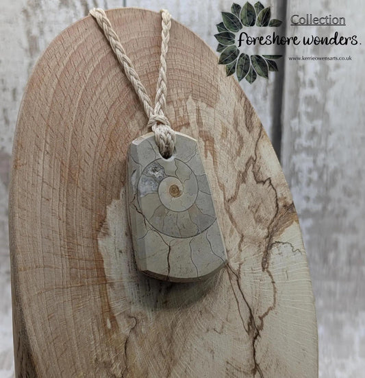 Jurassic Charmouth Ammonite Pendant – Calcite-Crystal in Limestone Fossil Necklace - Natural history - Fibonacci sequence amulet.