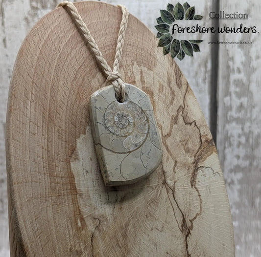 Jurassic Charmouth Ammonite Pendant – Calcite-Crystal in Limestone Fossil Necklace - Natural history - Fibonacci sequence amulet.